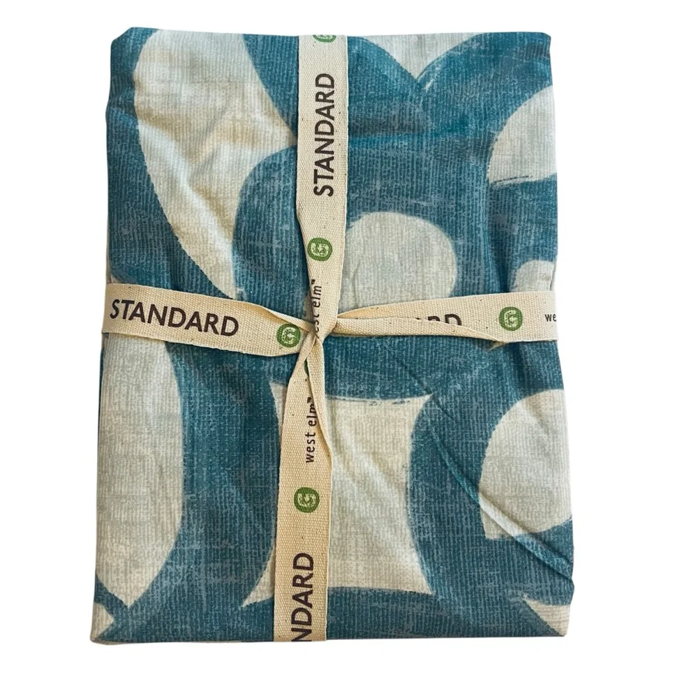 West Elm Organic Ironwork Standard Pillow Sham Organic Cotton Blue NWT